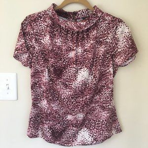 G by Giuliana Rolled Collar Printed Blouse, Deep Cherry, Size XXS